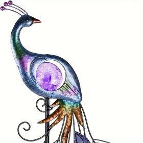 Peacock Metal Solar Lights, 35.4''   with Crackle Glass Ball Ornament