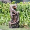 17.5x15.5x39.5" Indoor Outdoor Tree Trunk Fountain, Polyresin Rusitic Floor Standing Waterfall Fountain with Light