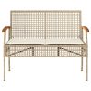 Patio Bench with Cushion Beige Poly Rattan Acacia Wood