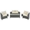 GO 8-pieces Outdoor Wicker Round Sofa Set, Half-Moon Sectional Sets All Weather, Curved Sofa Set With Rectangular Coffee Table