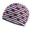 Kids Elastic Swimming Cap Cloth Fabric Swim Caps Blue Striped Love Print Bathing Cap