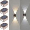 2 LEDs Solar Wall Light UP And Down Illuminate Outdoor Sunlight Sensor Lamp Waterproof Modern Nordic Style Decor For Home Garden Porch (Warm White