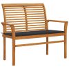 Patio Bench with Anthracite Cushion 44.1" Solid Teak Wood