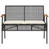 Patio Bench with Cushion Black Poly Rattan Acacia Wood