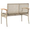 Patio Bench with Cushion Beige Poly Rattan Acacia Wood