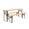 tab3PCS Outdoor Folding Picnic Table Bench Set, Portable Patio Dining Table Set with Wooden Top & Steel Frame