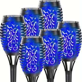 Solar Outdoor Lights, 12LED Solar Torch Lights With Flickering Flame (Color: Blu Ray, size: 6pcs)