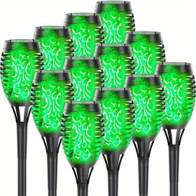 Solar Outdoor Lights, 12LED Solar Torch Lights With Flickering Flame (Color: Green Light, size: 12pcs)