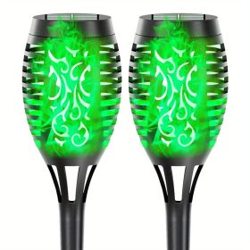 Solar Outdoor Lights, 12LED Solar Torch Lights With Flickering Flame (Color: Green Light, size: 2pcs)