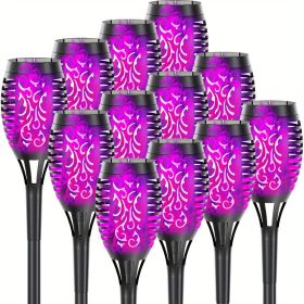Solar Outdoor Lights, 12LED Solar Torch Lights With Flickering Flame (Color: Purple Light, size: 12pcs)