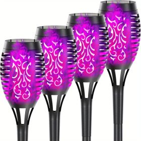 Solar Outdoor Lights, 12LED Solar Torch Lights With Flickering Flame (Color: Purple Light, size: 4pcs)