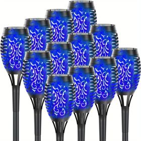 Solar Outdoor Lights, 12LED Solar Torch Lights With Flickering Flame (Color: Blu Ray, size: 12pcs)
