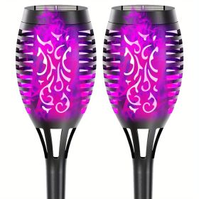 Solar Outdoor Lights, 12LED Solar Torch Lights With Flickering Flame (Color: Purple Light, size: 2pcs)