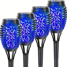 Solar Outdoor Lights, 12LED Solar Torch Lights With Flickering Flame (Color: Blu Ray, size: 4pcs)