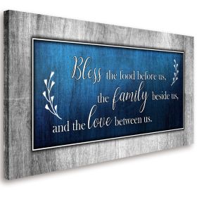 Christian Wall Art Decor Blue and Grey Canvas Prints Bless Framed Artwork (size: 20x40inchx1pcs)
