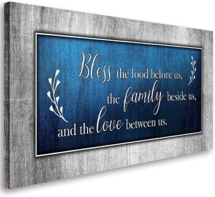 Christian Wall Art Decor Blue and Grey Canvas Prints Bless Framed Artwork (size: 24x48inchx1pcs)
