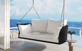 51.9" 2-Person Hanging Seat, Rattan Woven Swing Chair, Porch Swing With Ropes