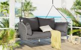 51.9" 2-Person Hanging Seat, Rattan Woven Swing Chair, Porch Swing With Ropes