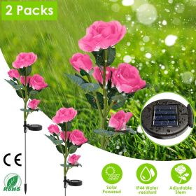 2Pcs Solar Powered Lights Outdoor Rose Flower LED (Color: Pink)